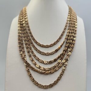 Gold Tone Multi Strand S Link Statement Necklace Adjustable
